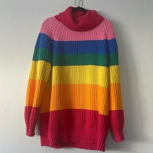 Lazy Oaf Rainbow Roll Neck Oversized Striped Sweater